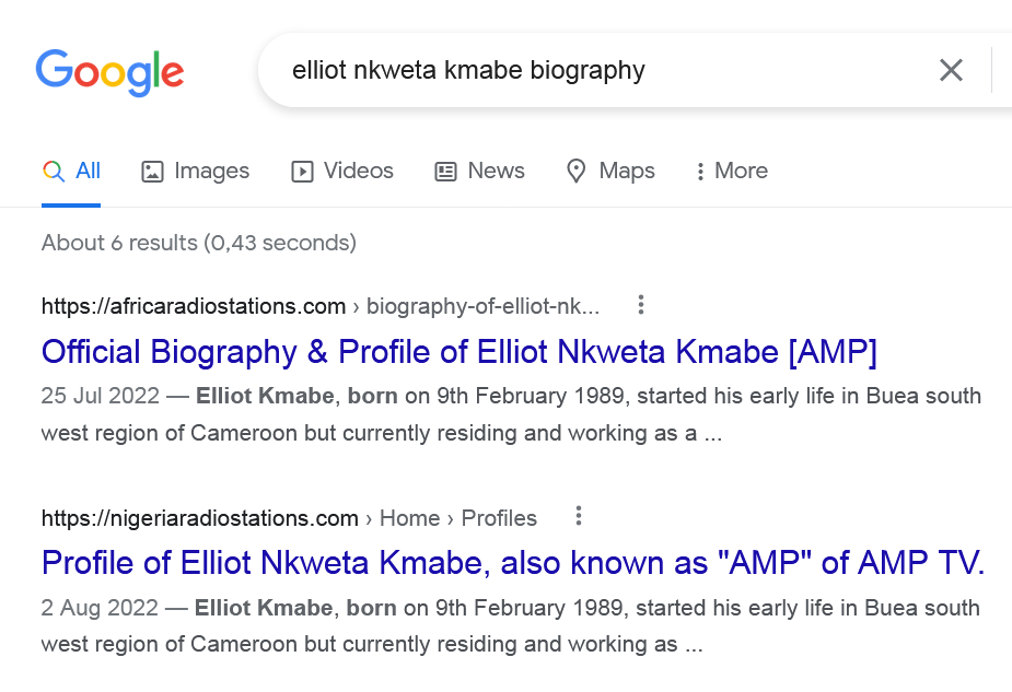 Elliot Nkweta Kmabe's Biography Search on Google
